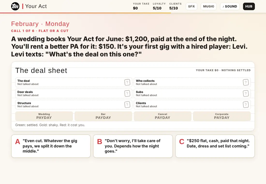 Lesson 1.7 Paying Your Players: the first call in the game, played on a phone or laptop