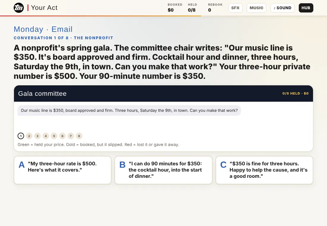 Lesson 2.5 Name Your Price and Keep It: the first call in the game, played on a phone or laptop