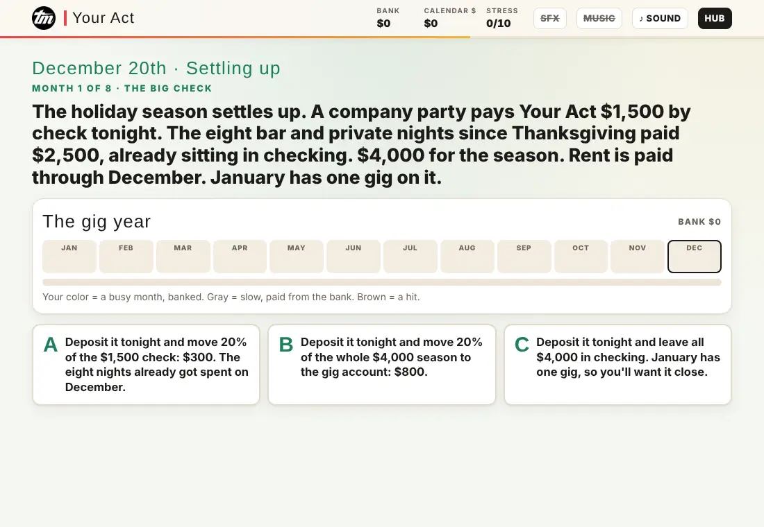 Lesson 3.1 Saving for the Slow Season: the first call in the game, played on a phone or laptop