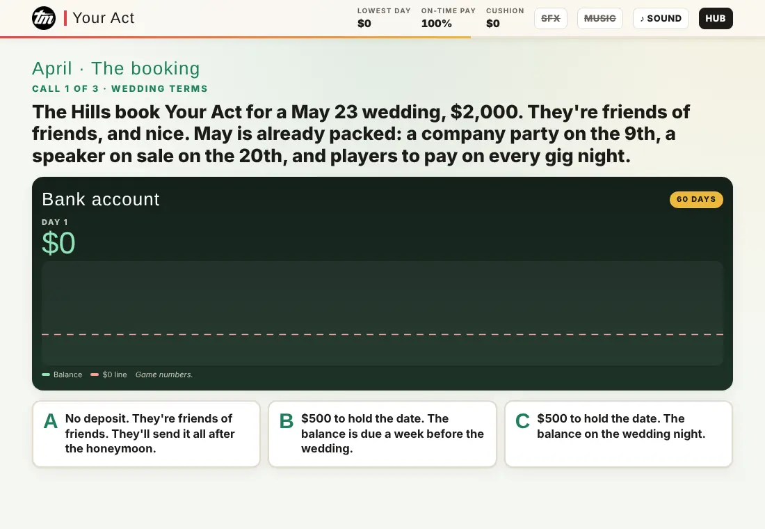 Lesson 3.8 The Deposit Gap: the first call in the game, played on a phone or laptop