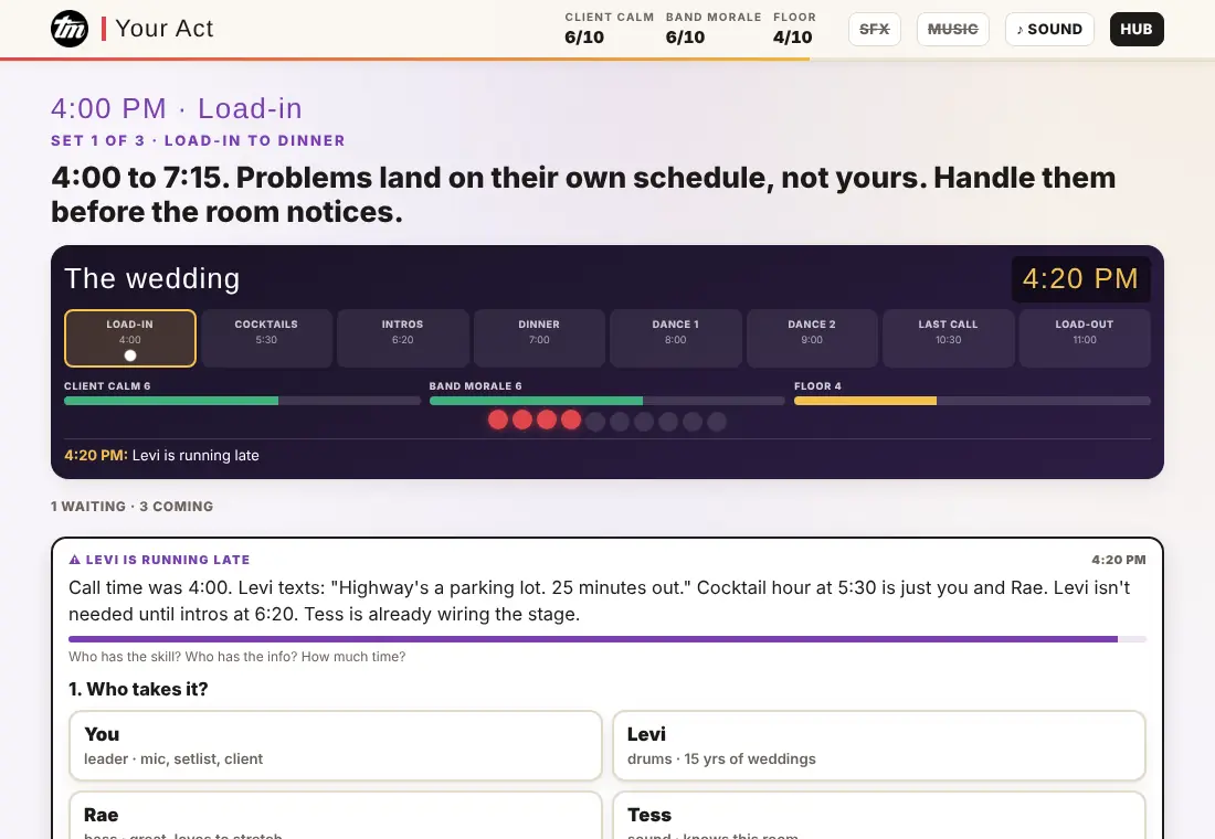 Lesson 4.1 Bandleader for a Night: the first call in the game, played on a phone or laptop
